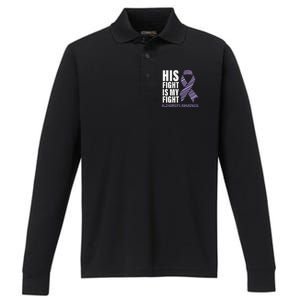 Alzheimers Awareness Purple Ribbon Dementia Mom Dad Grandpa Performance Long Sleeve Polo