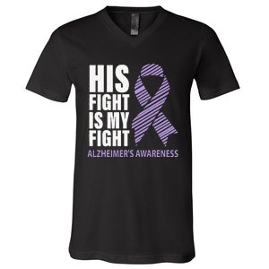 Alzheimers Awareness Purple Ribbon Dementia Mom Dad Grandpa V-Neck T-Shirt