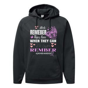 Alzheimers Awareness PurpleRibbon Dementia Mom Dad Grandpa Performance Fleece Hoodie