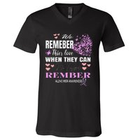 Alzheimers Awareness PurpleRibbon Dementia Mom Dad Grandpa V-Neck T-Shirt