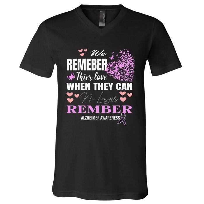 Alzheimers Awareness PurpleRibbon Dementia Mom Dad Grandpa V-Neck T-Shirt