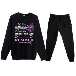 Alzheimers Awareness PurpleRibbon Dementia Mom Dad Grandpa Premium Crewneck Sweatsuit Set