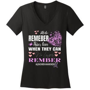 Alzheimers Awareness PurpleRibbon Dementia Mom Dad Grandpa Women's V-Neck T-Shirt