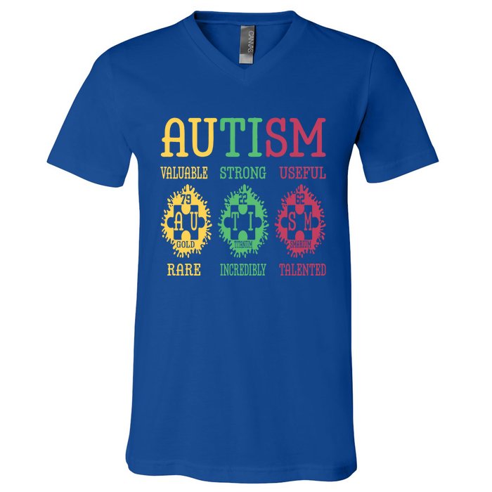 Autism Awareness Puzzle Periodic Table Elets Science Funny Gift V-Neck T-Shirt