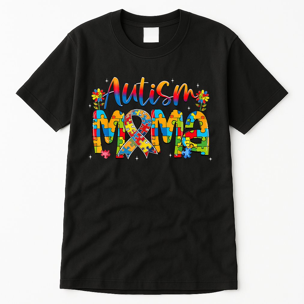 Autism Awareness Proud Autism Mama Ribbon Puzzle Mothers Day Tall T-Shirt