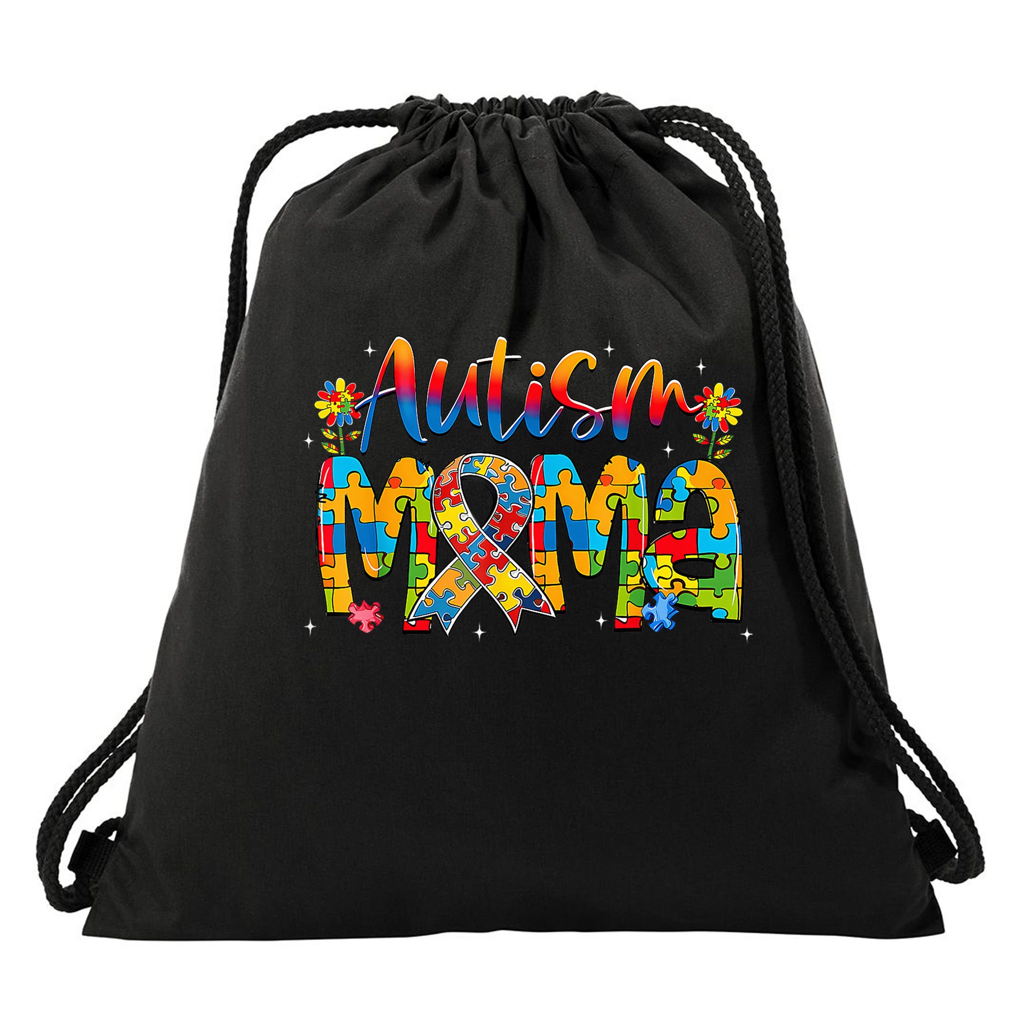 Autism Awareness Proud Autism Mama Ribbon Puzzle Mothers Day Drawstring Bag