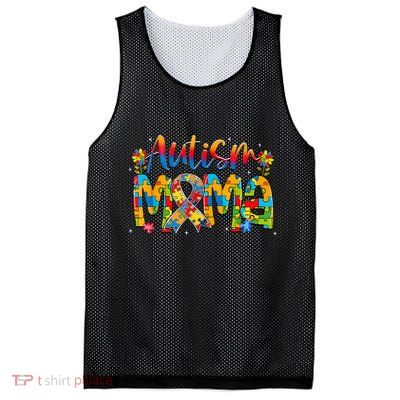 Autism Awareness Proud Autism Mama Ribbon Puzzle Mothers Day Mesh Reversible Basketball Jersey Tank