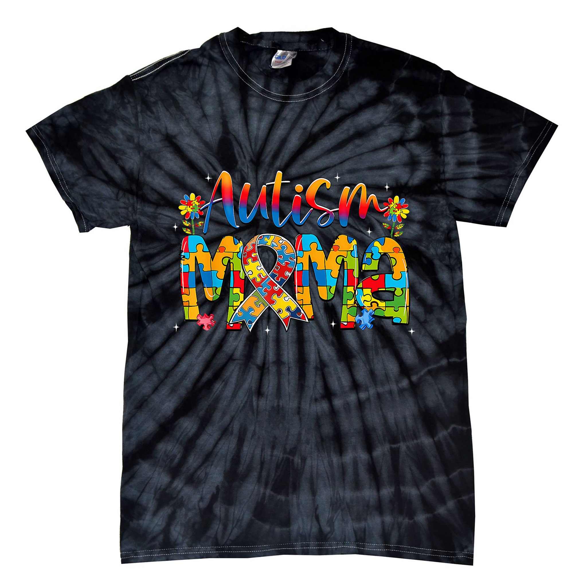 Autism Awareness Proud Autism Mama Ribbon Puzzle Mothers Day Tie-Dye T-Shirt