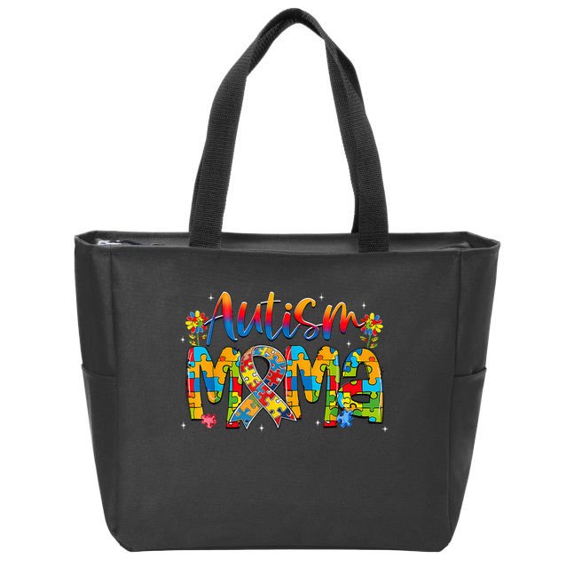 Autism Awareness Proud Autism Mama Ribbon Puzzle Mothers Day Zip Tote Bag