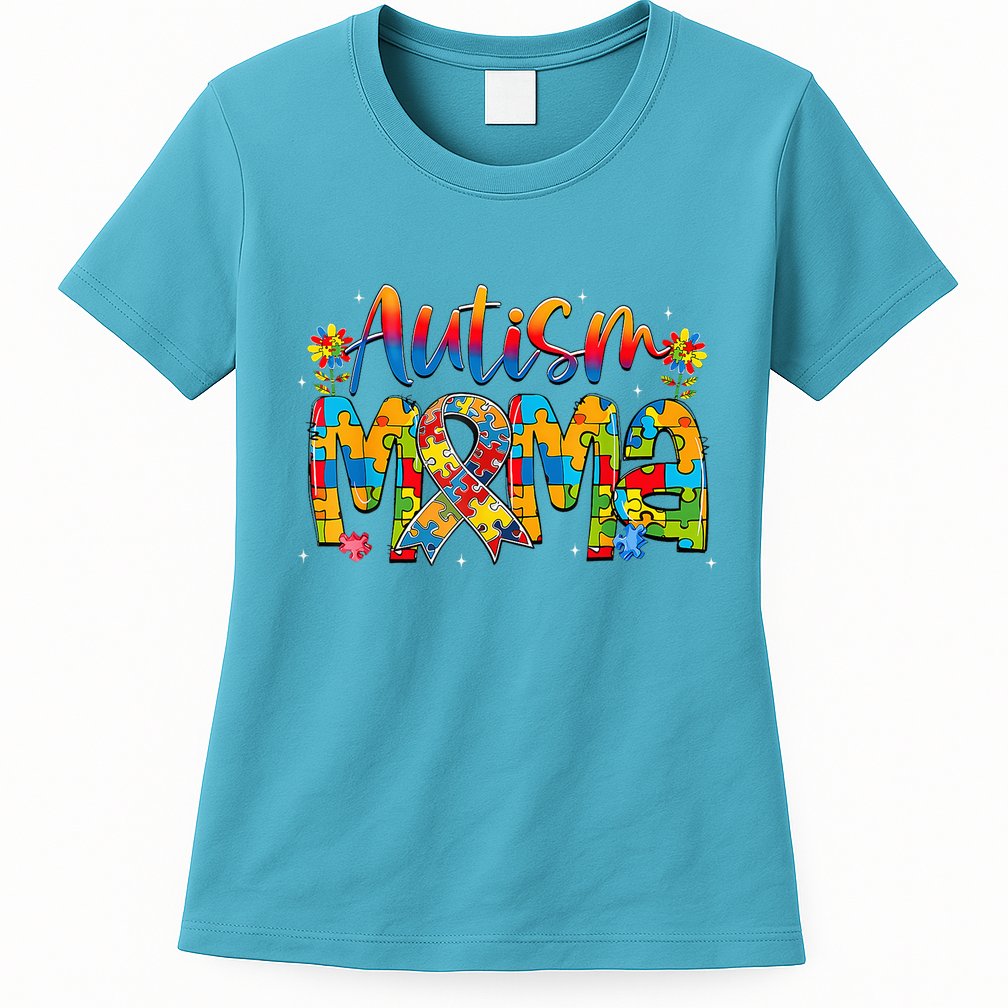 Autism Awareness Proud Autism Mama Ribbon Puzzle Mothers Day Womens T-Shirt