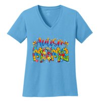 Autism Awareness Proud Autism Mama Ribbon Puzzle Mothers Day Women's V-Neck T-Shirt
