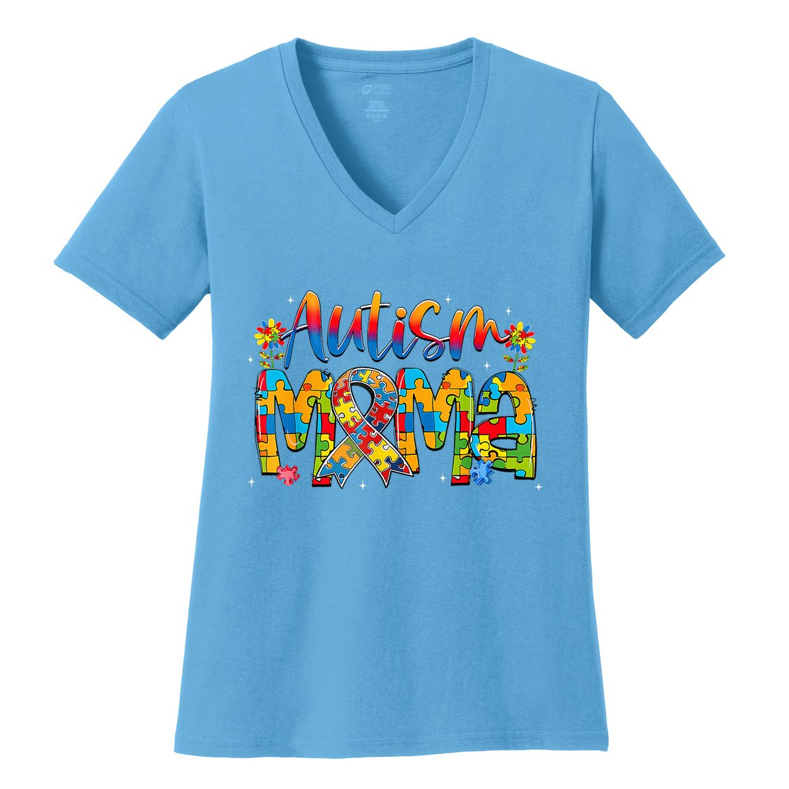 Autism Awareness Proud Autism Mama Ribbon Puzzle Mothers Day Women's V-Neck T-Shirt