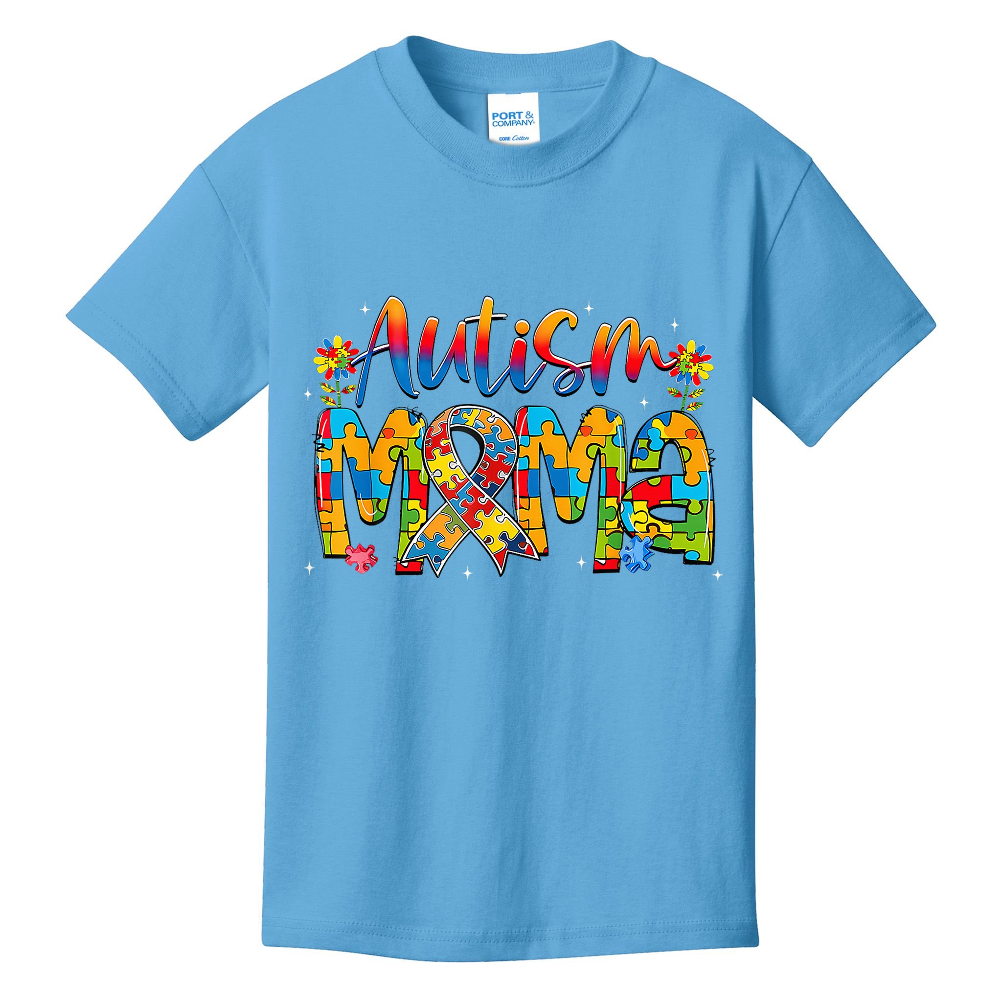 Autism Awareness Proud Autism Mama Ribbon Puzzle Mothers Day Kids T-Shirt