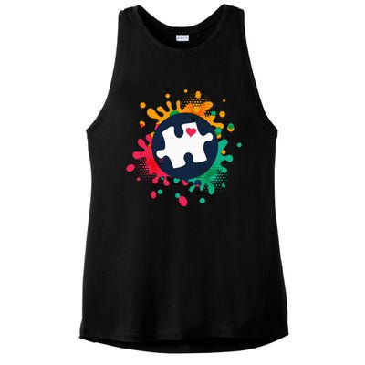 Autism Awareness Puzzle Piece Love Autistic Support Ladies PosiCharge Tri-Blend Wicking Tank