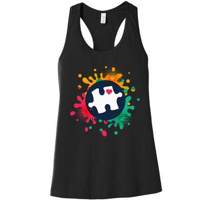 Autism Awareness Puzzle Piece Love Autistic Support Women's Racerback Tank