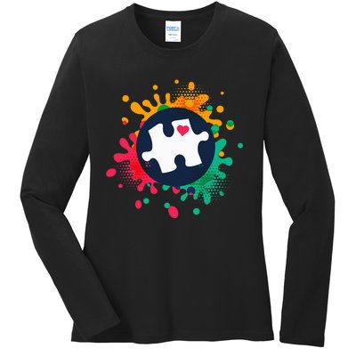 Autism Awareness Puzzle Piece Love Autistic Support Ladies Long Sleeve Shirt