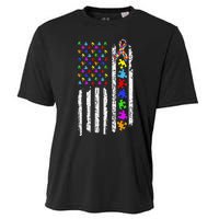 Autism Awareness Puzzle Flag Of The United States Of America Cooling Performance Crew T-Shirt