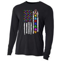 Autism Awareness Puzzle Flag Of The United States Of America Cooling Performance Long Sleeve Crew