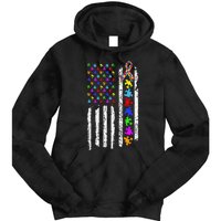 Autism Awareness Puzzle Flag Of The United States Of America Tie Dye Hoodie