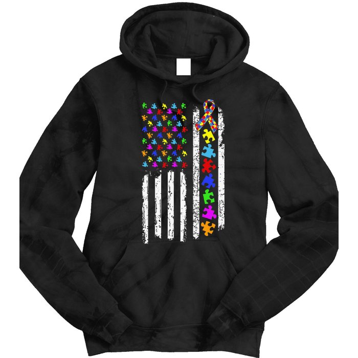 Autism Awareness Puzzle Flag Of The United States Of America Tie Dye Hoodie