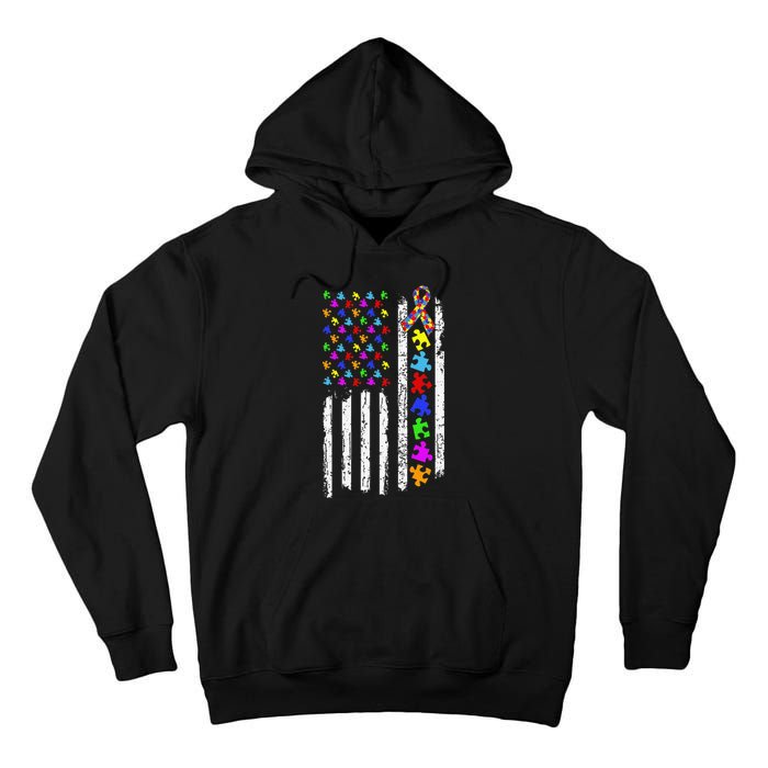 Autism Awareness Puzzle Flag Of The United States Of America Tall Hoodie