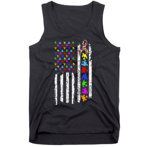 Autism Awareness Puzzle Flag Of The United States Of America Tank Top