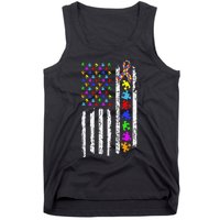 Autism Awareness Puzzle Flag Of The United States Of America Tank Top