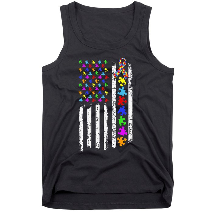 Autism Awareness Puzzle Flag Of The United States Of America Tank Top