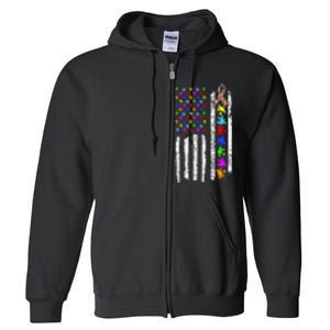 Autism Awareness Puzzle Flag Of The United States Of America Full Zip Hoodie