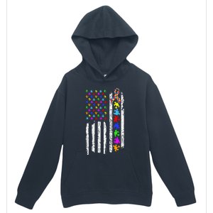 Autism Awareness Puzzle Flag Of The United States Of America Urban Pullover Hoodie