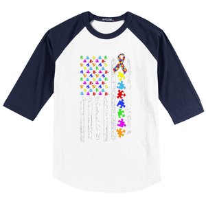 Autism Awareness Puzzle Flag Of The United States Of America Baseball Sleeve Shirt