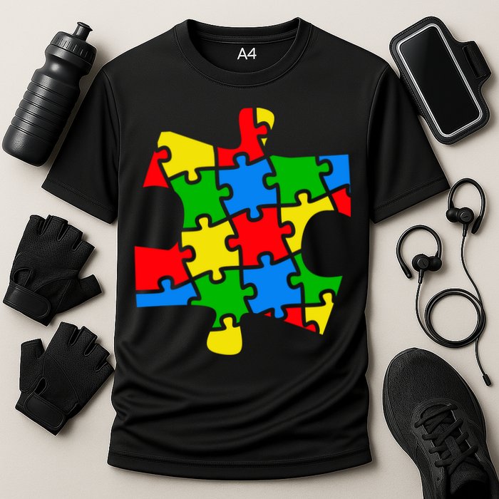 Autism Awareness Puzzle Piece Cooling Performance Crew T-Shirt