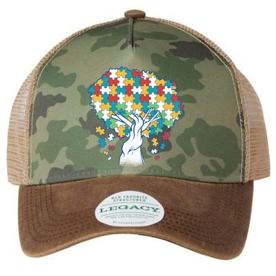 Autism Awareness Puzzle Tree Legacy Tie Dye Trucker Hat