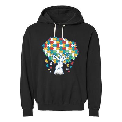 Autism Awareness Puzzle Tree Garment-Dyed Fleece Hoodie