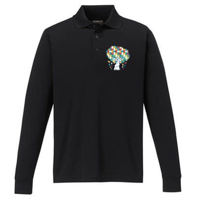 Autism Awareness Puzzle Tree Performance Long Sleeve Polo