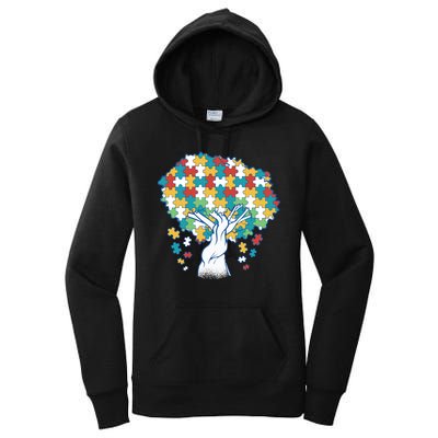 Autism Awareness Puzzle Tree Women's Pullover Hoodie