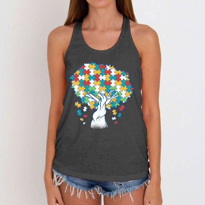 Autism Awareness Puzzle Tree Women's Knotted Racerback Tank
