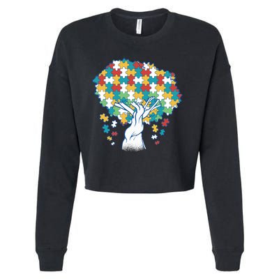 Autism Awareness Puzzle Tree Cropped Pullover Crew