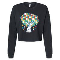 Autism Awareness Puzzle Tree Cropped Pullover Crew