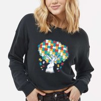 Autism Awareness Puzzle Tree Cropped Pullover Crew