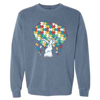 Autism Awareness Puzzle Tree Garment-Dyed Sweatshirt