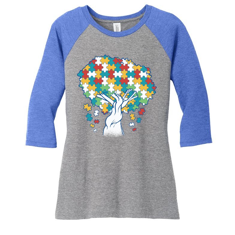 Autism Awareness Puzzle Tree Women's Tri-Blend 3/4-Sleeve Raglan Shirt