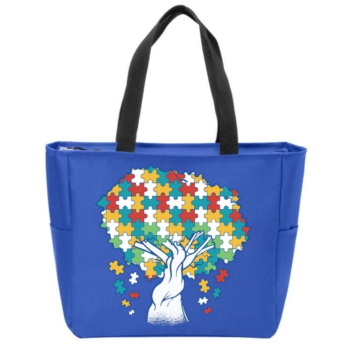 Autism Awareness Puzzle Tree Zip Tote Bag