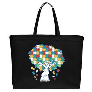 Autism Awareness Puzzle Tree Cotton Canvas Jumbo Tote