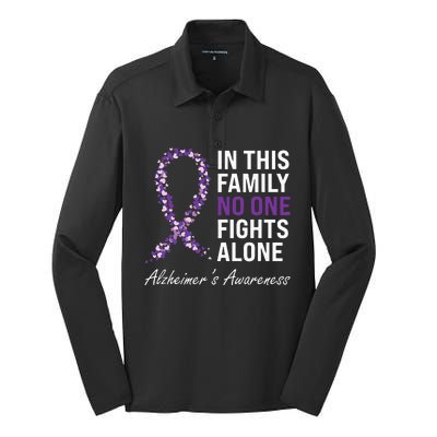 Alzheimer's Awareness Purple Ribbon Dementia Mom Dad Grandpa Silk Touch Performance Long Sleeve Polo