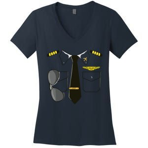 Airplane Airline Pilot Costume Kids Dress Up HALLOWEEN Women's V-Neck T-Shirt