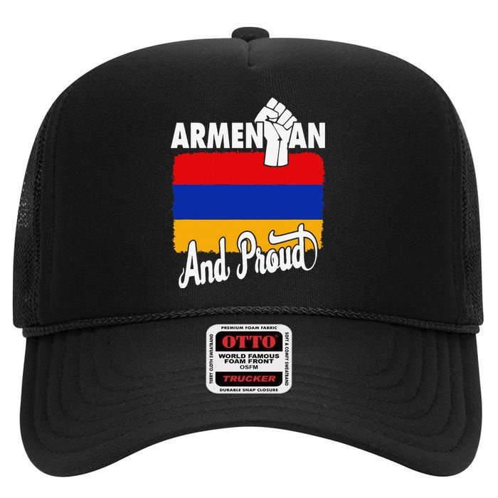 Armenian And Proud Love Armenia With Armenia Flag High Crown Mesh Back Trucker Hat