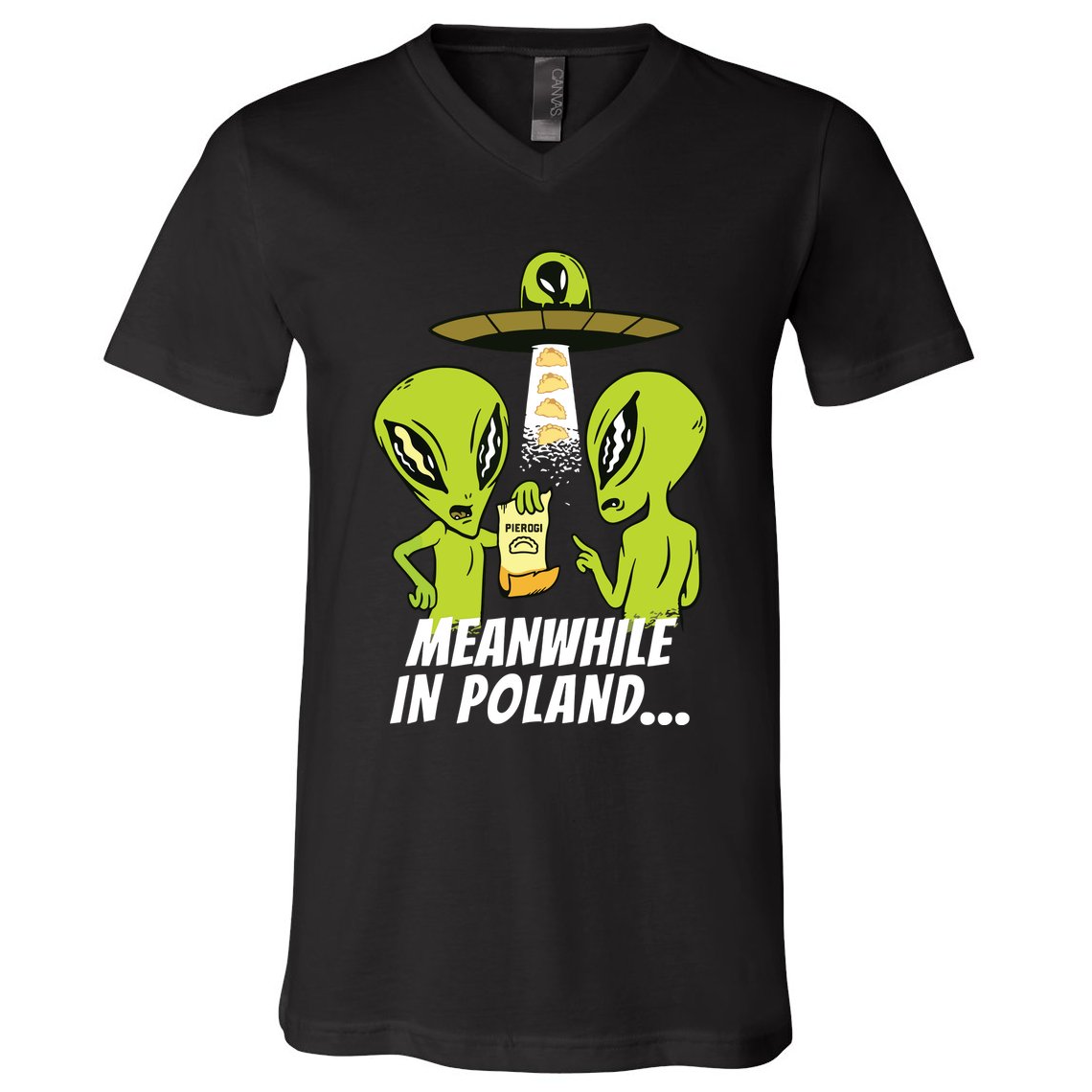 Alien Abduction Pierogi Polish Food Poland Polonia Funny V-Neck T-Shirt