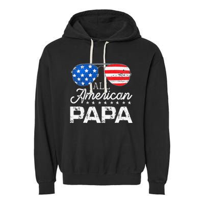 All American Papa 4th of July Father's Day USA Flag Garment-Dyed Fleece Hoodie