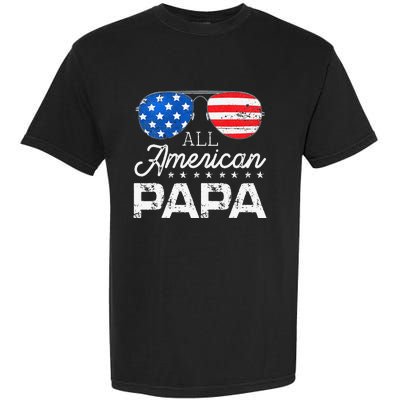 All American Papa 4th of July Father's Day USA Flag Garment-Dyed Heavyweight T-Shirt